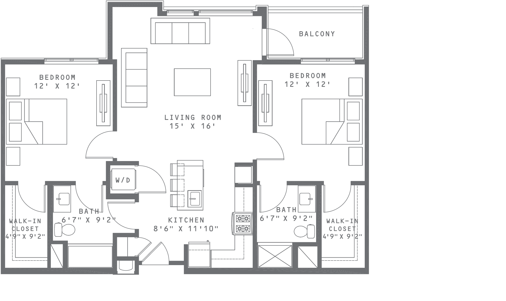 Union & West Apartments | 2 Bedroom Primary Floor Plan